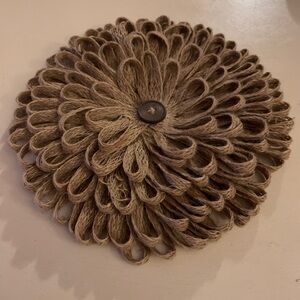Two Tan Burlap Floral Decorative Accents
